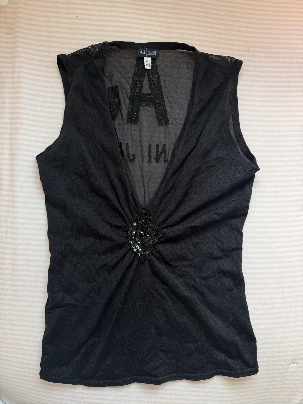 Armani Jeans Black Sequin V-Neck Top